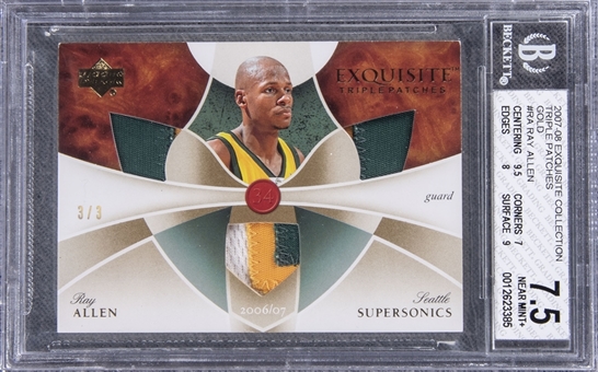 2007-08 UD "Exquisite Collection" Triple Patches Gold #RA Ray Allen Game Used Patch Card (#3/3) – BGS NM+ 7.5
